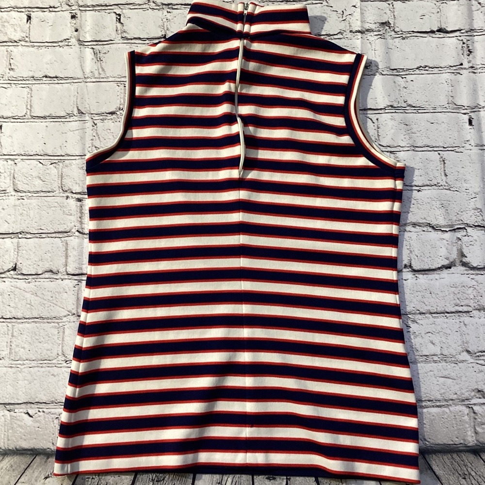 Vintage Aileen Sleeveless Turtleneck Top Red White Blue Striped Retro Knit L